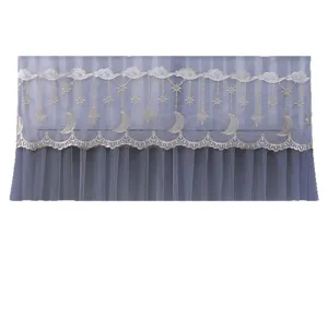 Grey mesh air conditioner dust cover with elegant gold embroidered moon and star patterns.