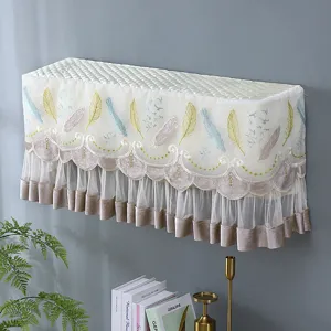 Detail view of the embroidered feather lace air conditioner dust cover for home decor.