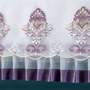 Close-up detail of air conditioner cover featuring elegant purple gold embroidery sheer white.