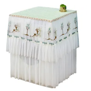 Copertura antipolvere per lavatrice in pizzo nordico con elegante ricamo di cervo per casa.