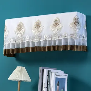 Decorative lace wall mounted air conditioner dust cover with delicate embroidery and elegant design.