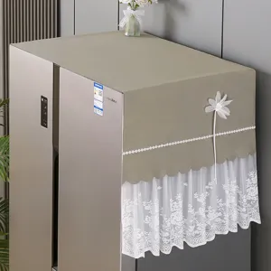 Stoff Kühlschrank Staubschutzhülle mit Spitzensaum und Blumendekor für Haushaltsgeräte oben