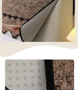 Detalle de funda para cabecera de cama chenilla muestra reverso antideslizante y textura.