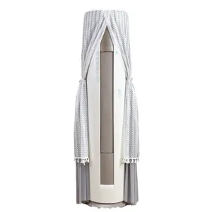 Vertical cylindrical air conditioner dust cover, gray leaf pattern fabric with elegant tassels.