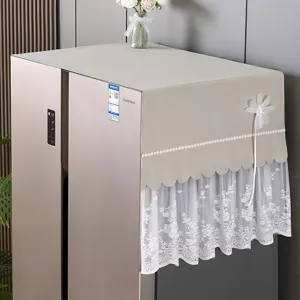 Stoff Kühlschrank Staubschutzhülle mit weißer Blumenspitze, elegante Haushaltsabdeckung.