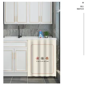 Detailed view of waterproof dustproof washing machine curtain with cute floral print.