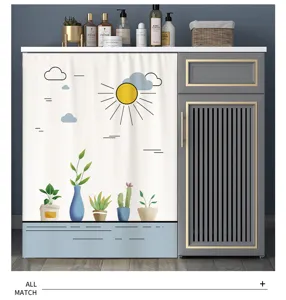 Detail view of the waterproof washing machine dust cover with cute plant and sun print.