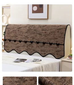 Fundas para cabecero de cama de chenilla, protector antipolvo suave con elegante lazo decorativo.