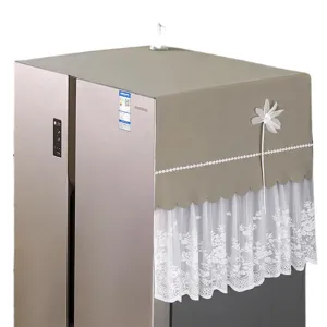 Kühlschrank Staubschutz Abdeckung Stoff Oberseite Mehrzweck Spitze Blume Dekor Doppeltür Kühlschrank