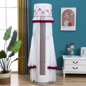 Cylindrical vertical air conditioner dust cover white lace embroidered home decor cover