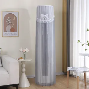 Copertura antipolvere per condizionatore verticale grigia in pizzo, fiocco elegante, arredo.