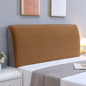 Fodera per testata letto in velluto trapuntato marrone, protezione morbida spessa per camera.