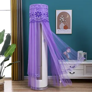 Purple lace vertical air conditioner dust cover, floral embroidery for living room decor.