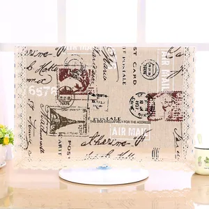 Baumwolle Leinen Computer Staubschutz mit Retro Poststempel Druck und zarter Spitzenkante.