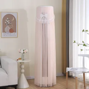 Copertura antipolvere rosa in pizzo per condizionatore verticale, tulle elegante con fiocco.