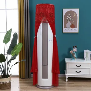 Red lace vertical air conditioner dust cover for cylindrical cabinet floor standing AC units.