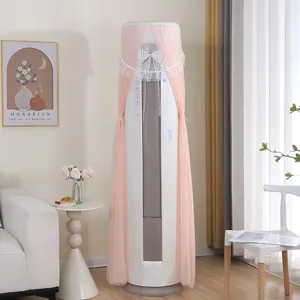 Copertura antipolvere per condizionatore verticale scena, tessuto tulle pizzo rosa con bel fiocco.
