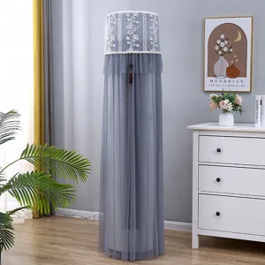 Cylindrical vertical air conditioner dust cover, elegant lace embroidery home decor fabric.