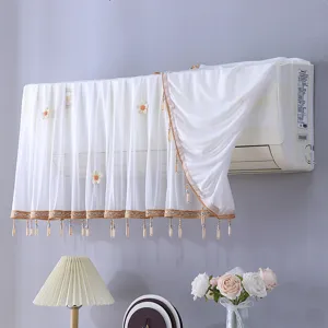 Housse de climatiseur blanche transparente avec décor floral et pompons pour climatiseur