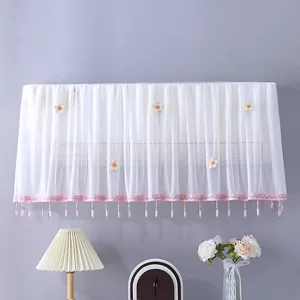 Housse de climatiseur en dentelle blanche rideau anti-poussière avec perles suspendues et décor floral