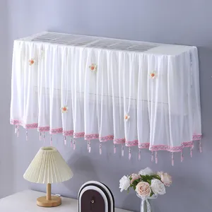 Housse anti-poussiere pour climatiseur en dentelle blanche avec jolies fleurs et pompons