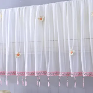 Housse anti-poussière de climatiseur en dentelle blanche rideau en gaze broderie florale frange