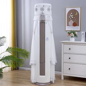 Cylindrical vertical air conditioner dust cover, white lace embroidered design for home decor.