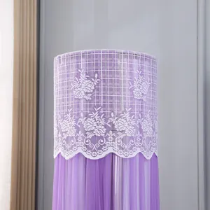 Detail of purple cylindrical vertical lace air conditioner dust cover mesh fabric