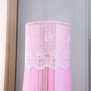 Pink lace vertical air conditioner dust cover, cylindrical washable fabric cover for home.