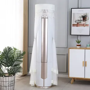 Cylindrical vertical air conditioner dust cover, elegant white lace embroidery design for home.