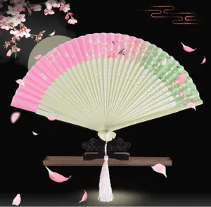 Chinese style classic women folding fan cherry blossom pattern dance hanfu accessory