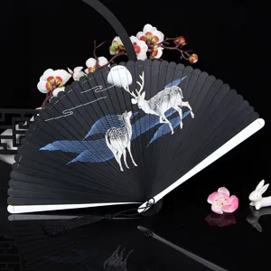 Chinese Classical Folding Fan Bamboo Hand Fan Portable Painted Handle Traditional Style Fan For Women Daily Decor