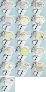 Traditional Chinese style translucent round fan with wooden handle and tassel, floral painting.