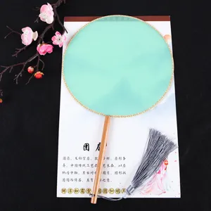 Traditional Chinese round fan with wooden handle and tassel for DIY crafts and Hanfu decor.