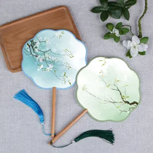 Traditional Chinese Translucent Eight-Petal Palace Fan Hanfu Dance Hand Fan Bamboo Handle Home Decor