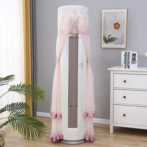 Copertura antipolvere per condizionatore verticale in pizzo rosa, elegante design a rete.