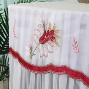 Funda de lavadora de encaje blanco con bordado floral proteccion contra el polvo para el hogar