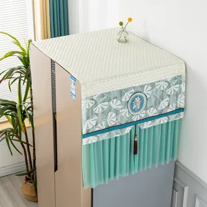 Cubierta antipolvo acolchada de encaje para refrigerador con bordado y borlas elegantes.