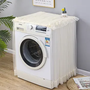 Fundas antipolvo de encaje para lavadora, cubierta protectora elegante de tela blanca.