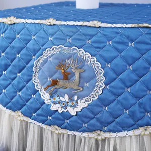 Fundas antipolvo acolchadas azules para lavadora de tela de encaje con elegante bordado de ciervo.