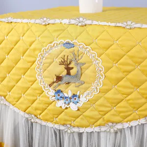 Cubierta acolchada para lavadora protector antipolvo de encaje amarillo para tambor automático