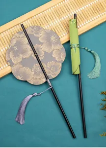 Traditional Chinese bamboo waist fan with tassels, rollable Hanfu round fan for classical style.