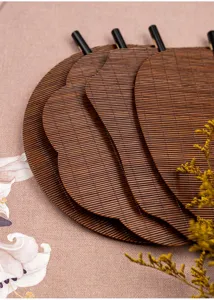 Traditional Chinese Hanfu bamboo waist fan retro style long handle folding hand fan details.