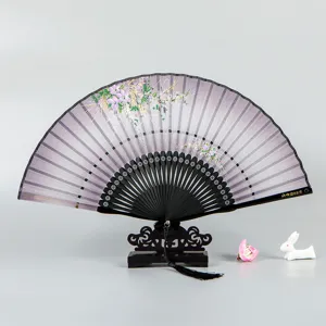 Chinese Style Classical Silk Folding Fan With Bamboo Frame Floral Pattern Hand Fan For Women Home Decor Gift