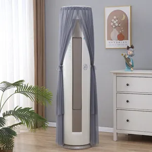 Detail view of the elegant grey mesh vertical air conditioner dust cover in home setup.