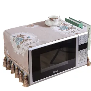 Floral Pastoral Style Microwave Dust Cover Fabric Tassel Oven Protector Cream Color