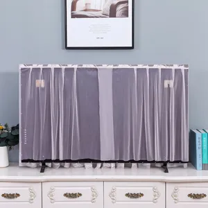 Lace TV dust cover for 55 inch screen, sheer mesh protective cover, home living room decor.
