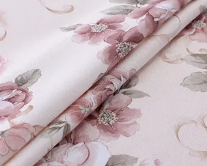 Pink floral tablecloth fabric, cotton linen material for dining and coffee tables home decor.