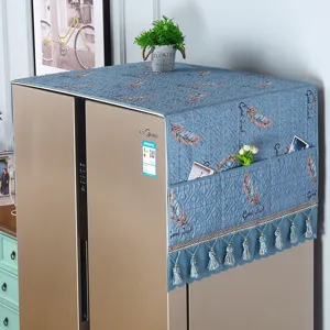 Quilted refrigerator dust cover double door appliance protector with pockets and tassels