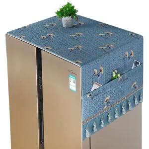 European style refrigerator dust cover double door washing machine cloth with side pockets and tassels